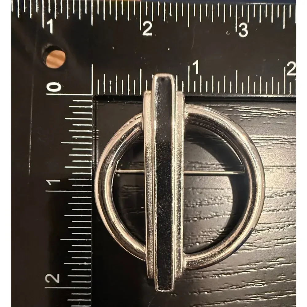 Vintage Signed Monet Silver Tone Modernist Circle Bar Brooch